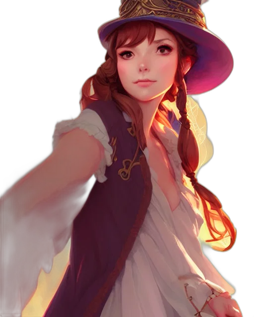 hat, dress, crown, staff, fantasy art, concept art, anime, watercolor transparent PNG cut-out