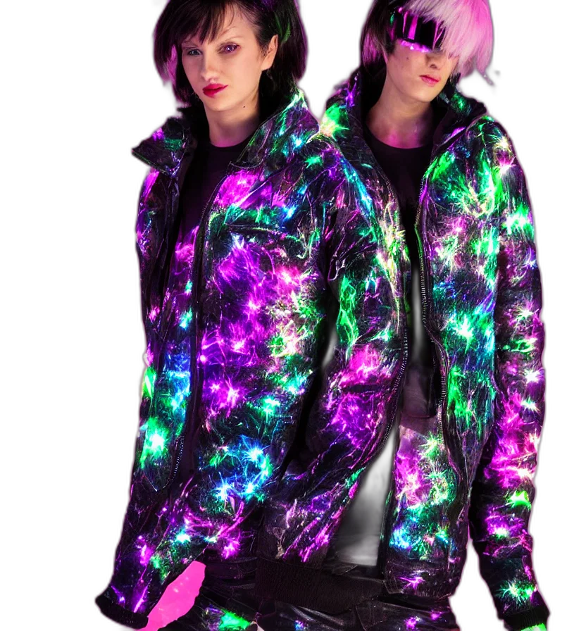 jacket, cyberpunk, vaporwave, 3d render, concept art, neon lights, outer space, neon transparent PNG cut-out