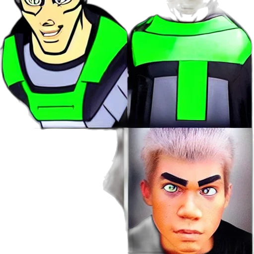jacket, face, mask, comic book art, concept art, cartoon, anime, green transparent PNG cut-out