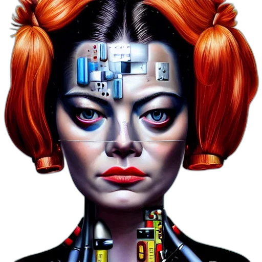 robot, face, cyberpunk, comic book art transparent PNG cut-out