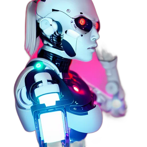 robot, cyberpunk, vaporwave, 3d render, concept art, neon lights, neon, pastel transparent PNG cut-out