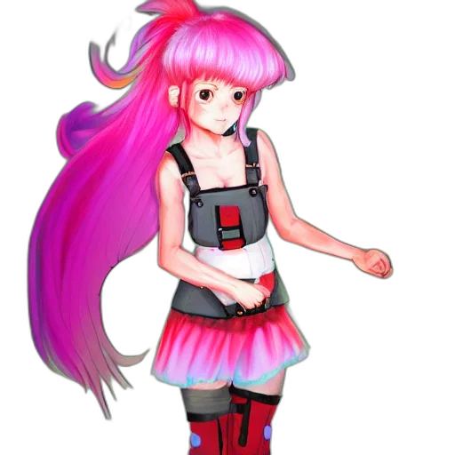 staff, dress, hair, anime, pixel art, concept art, 3d render, neon transparent PNG cut-out