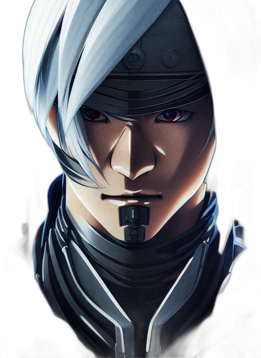 face, robot, mask, weapon, concept art, fantasy art, comic book art, anime transparent PNG cut-out