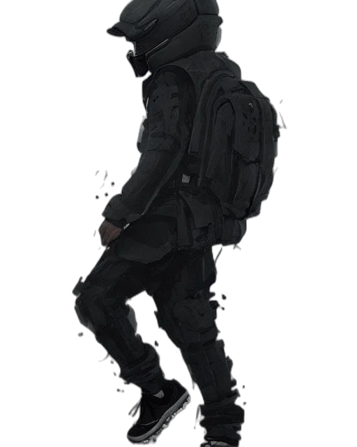 jacket, mask, face, staff transparent PNG cut-out