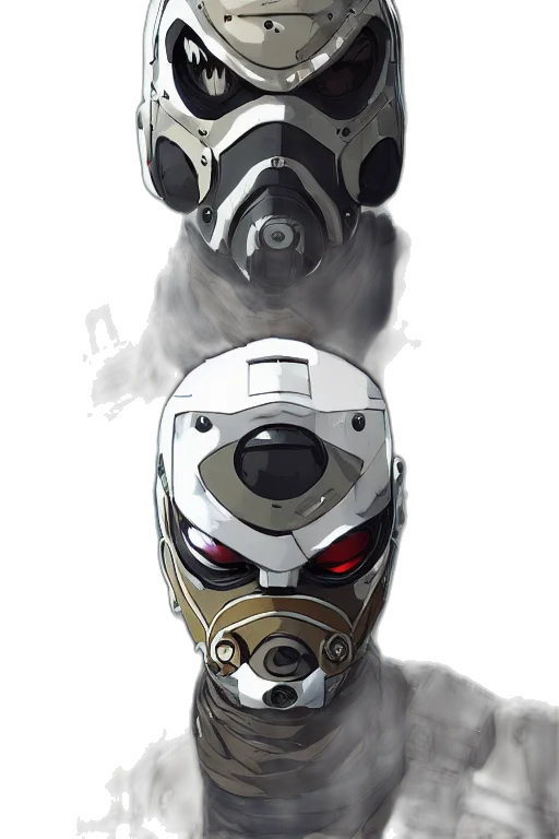 mask, robot, face, weapon, concept art, comic book art, fantasy art, anime transparent PNG cut-out
