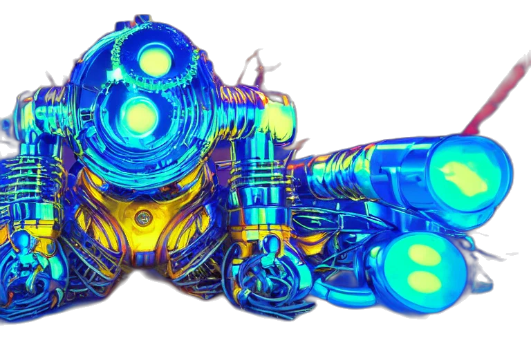 robot, weapon, car, concept art, 3d render, cyberpunk, fantasy art, neon lights transparent PNG cut-out