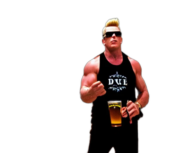 3d render, duke, nukem, wearing transparent PNG cut-out
