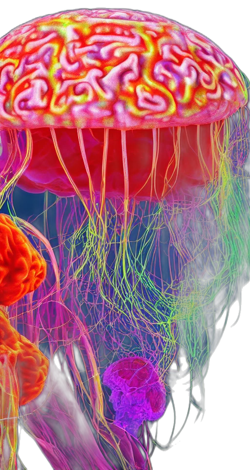 jellyfish, made, out, human, brain, multicolored, vibrant, each transparent PNG cut-out