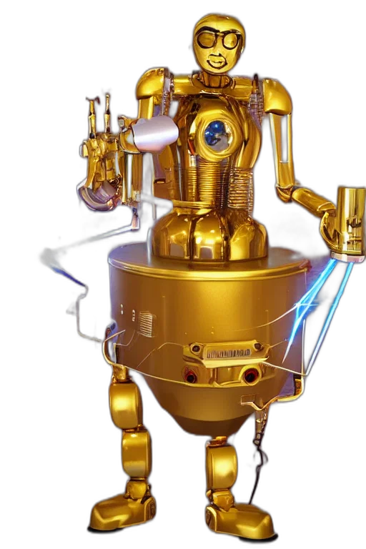 robot, 3d render, concept art, portrait, photo, giant, huge, golden transparent PNG cut-out