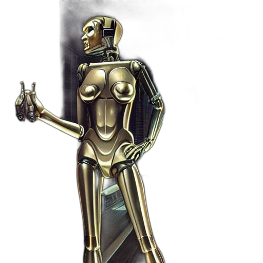 robot, staff, dress, concept art, comic book art, fantasy art, 3d render, outer space transparent PNG cut-out