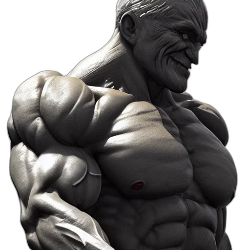 photorealistic, 3d render, concept art, comic book art, statue, muscle, chrome, reflect transparent PNG cut-out