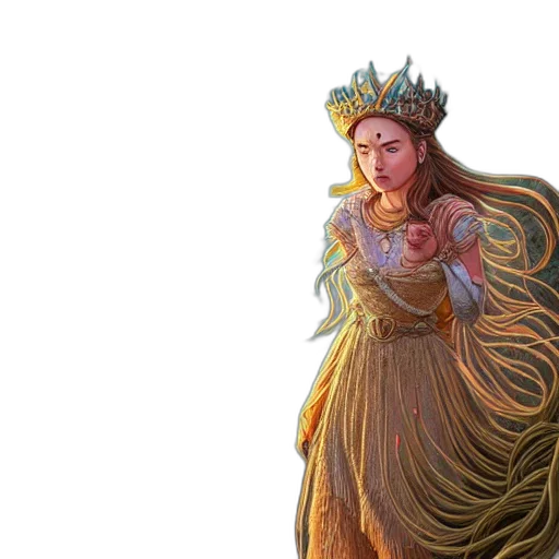 crown, dress, fantasy art, concept art, 3d render, photorealistic, golden, ethereal transparent PNG cut-out
