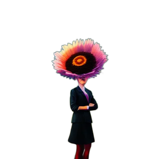 hat, staff, flower, dress, concept art, pixel art, 3d render, fantasy art transparent PNG cut-out
