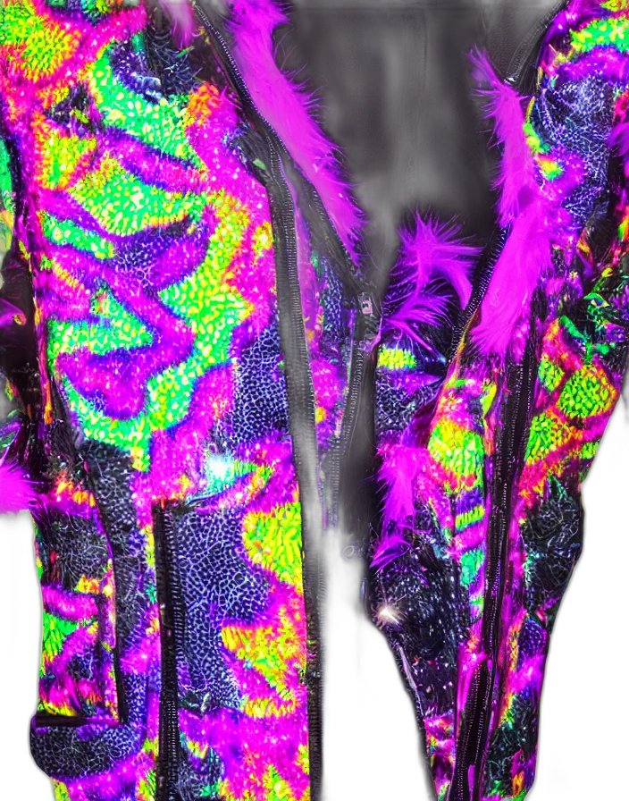 jacket, hair, shoes, dress, 3d render, vaporwave, neon, colorful transparent PNG cut-out