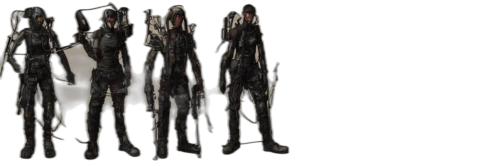 concept art, cyberpunk, 3d render, fantasy art, dark, character, designs, archer transparent PNG cut-out