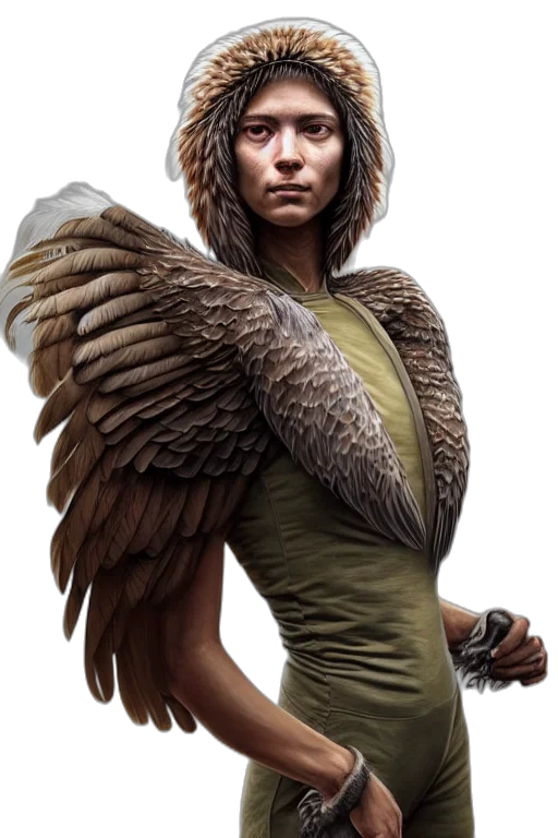 jacket, staff, fantasy art, concept art, photorealistic, comic book art, earth tones, epic transparent PNG cut-out
