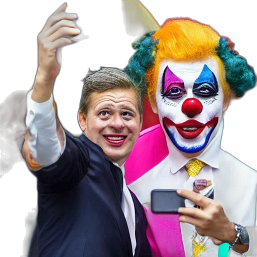 mask, president, clown, makeup, taking, selfie, podium, next transparent PNG cut-out
