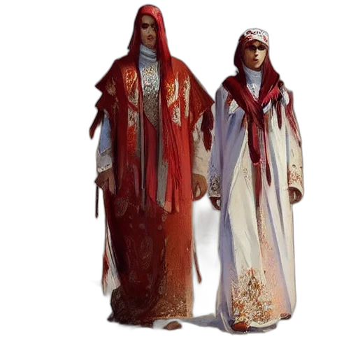 concept art, fantasy art, 3d render, algerian, people, wearing, traditional, clothes transparent PNG cut-out