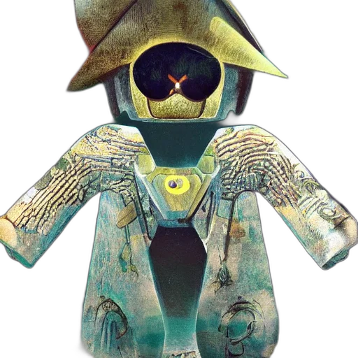 jacket, robot, mask, staff, concept art, 3d render, dream transparent PNG cut-out