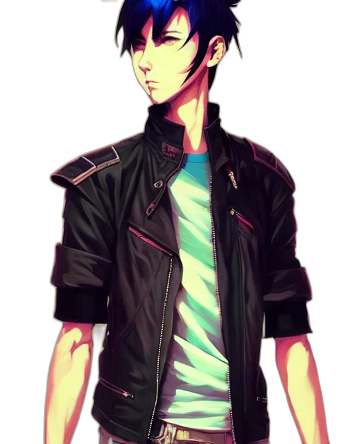 jacket, staff, pixel art, cartoon, concept art, anime, neon lights, neon transparent PNG cut-out