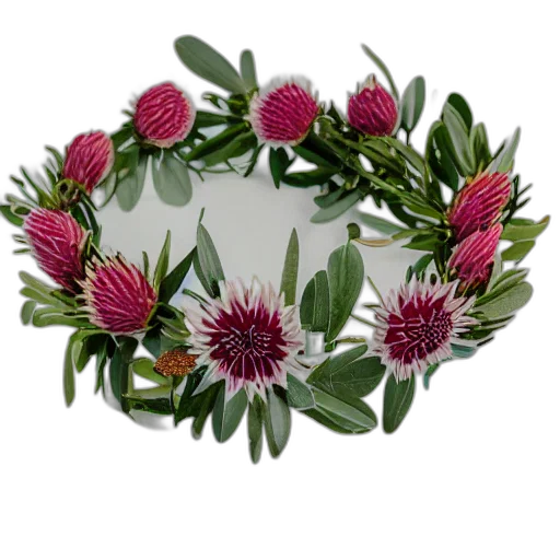 crown, flower, photorealistic, 3d render, protea, white, background, king transparent PNG cut-out