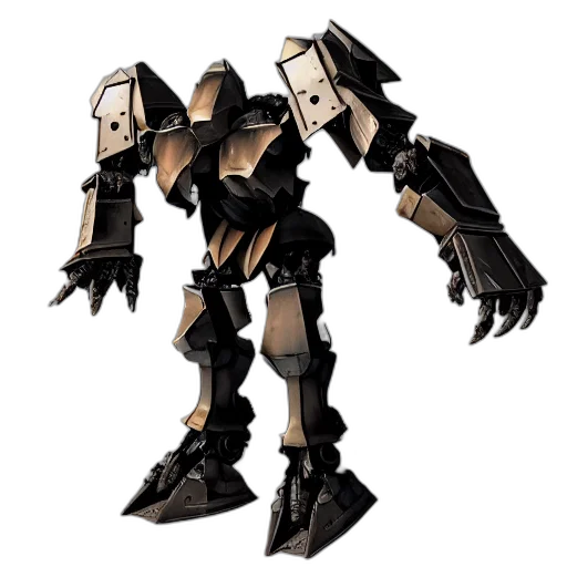 robot, weapon, shoes, jacket, concept art, 3d render, pixel art, cyberpunk transparent PNG cut-out