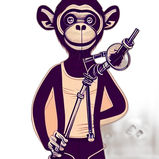 staff, concept art, cartoon, comic book art, 3d render, monkey, bong, extremely transparent PNG cut-out