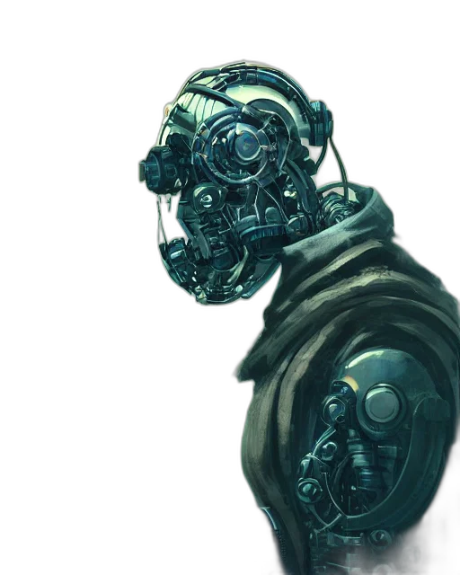 robot, mask, face, creature, concept art, cyberpunk, 3d render, watercolor transparent PNG cut-out