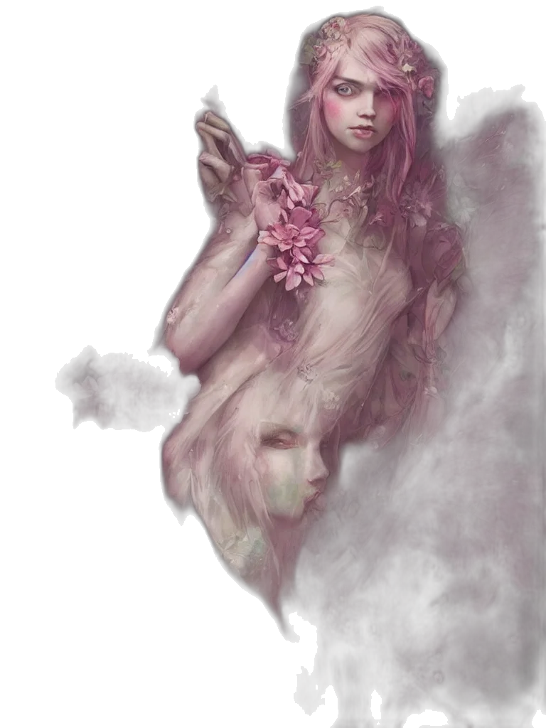 creature, dress, fantasy art, concept art, photorealistic, watercolor, fog, pastel transparent PNG cut-out