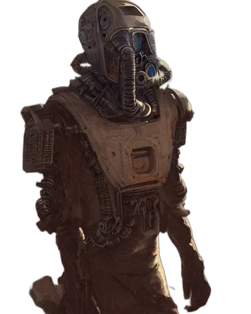 robot, mask, staff, creature, concept art, 3d render, fantasy art, cyberpunk transparent PNG cut-out