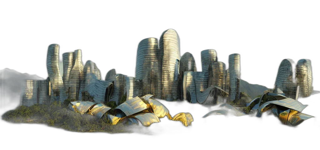 concept art, 3d render, photorealistic, fantasy art, fog, city street, futuristic, building transparent PNG cut-out