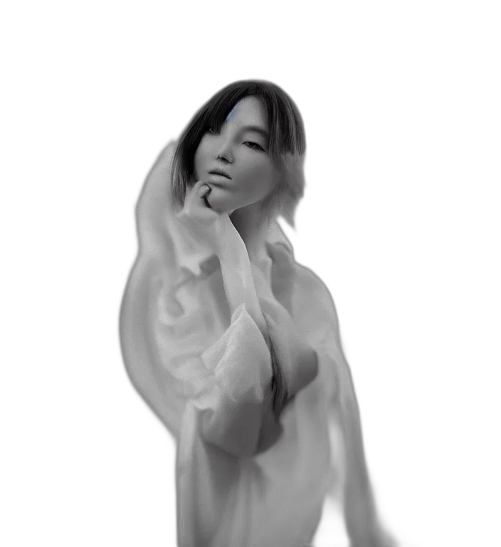 face, dress, photorealistic, concept art, 3d render, oil painting, fog, monochrome transparent PNG cut-out