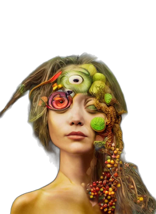 face, mask, jewelry, hat, photorealistic, concept art, fantasy art, 3d render transparent PNG cut-out
