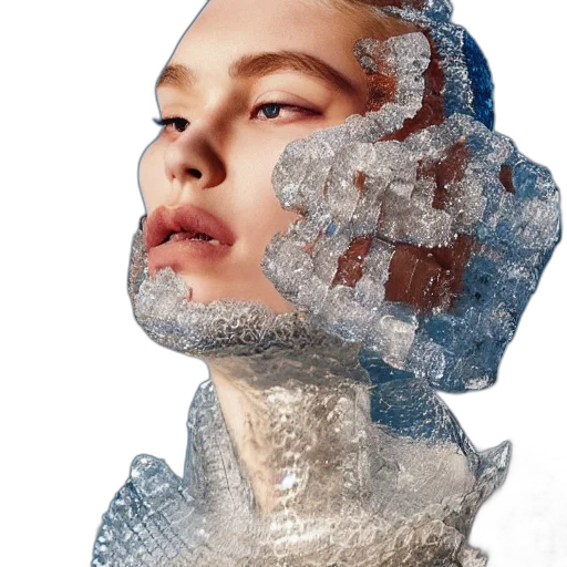 face, mask, hair, crown, photorealistic, cyberpunk, 3d render, vaporwave transparent PNG cut-out