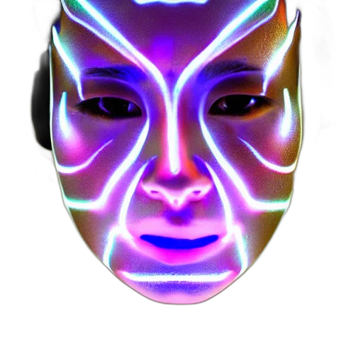 mask, face, robot, creature, vaporwave, cyberpunk, 3d render, photorealistic transparent PNG cut-out