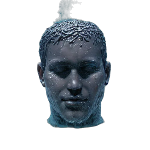face, mask, staff, hair, 3d render, photorealistic, vaporwave, concept art transparent PNG cut-out