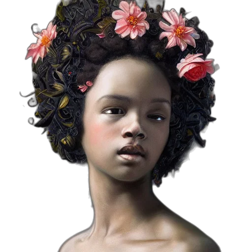 crown, face, flower, hair, photorealistic, fantasy art, concept art, oil painting transparent PNG cut-out