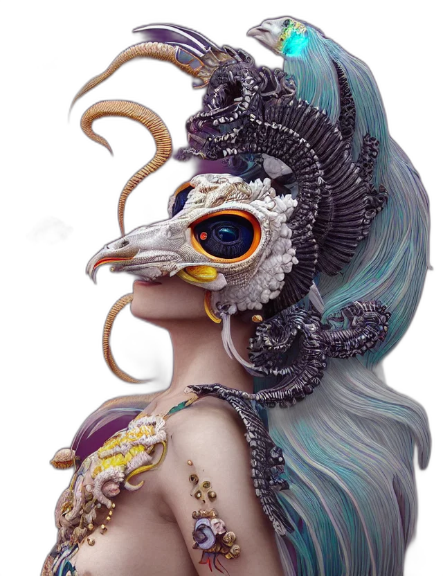 mask, dragon, jewelry, fantasy art, concept art, 3d render, photorealistic, pastel transparent PNG cut-out