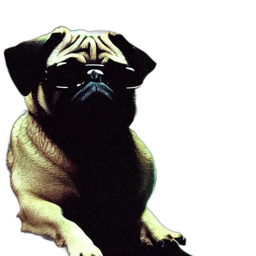 animal, photorealistic, portrait, pug, neo, matrix, wearing, sunglasses transparent PNG cut-out