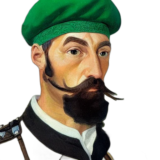 face, staff, mask, hat, photorealistic, oil painting, fantasy art, 3d render transparent PNG cut-out