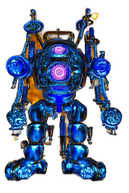 robot, weapon, staff, concept art, 3d render, cyberpunk, blue, portrait transparent PNG cut-out