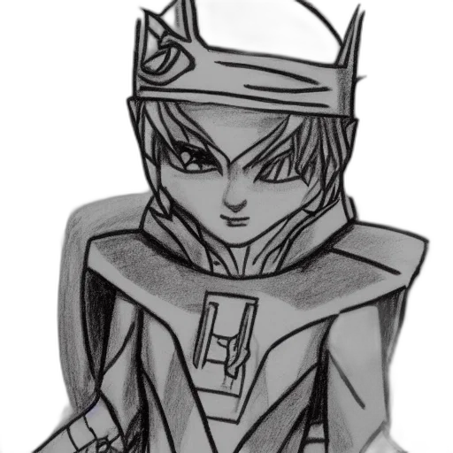 robot, crown, concept art, pencil sketch, anime, cartoon, monochrome, scp transparent PNG cut-out