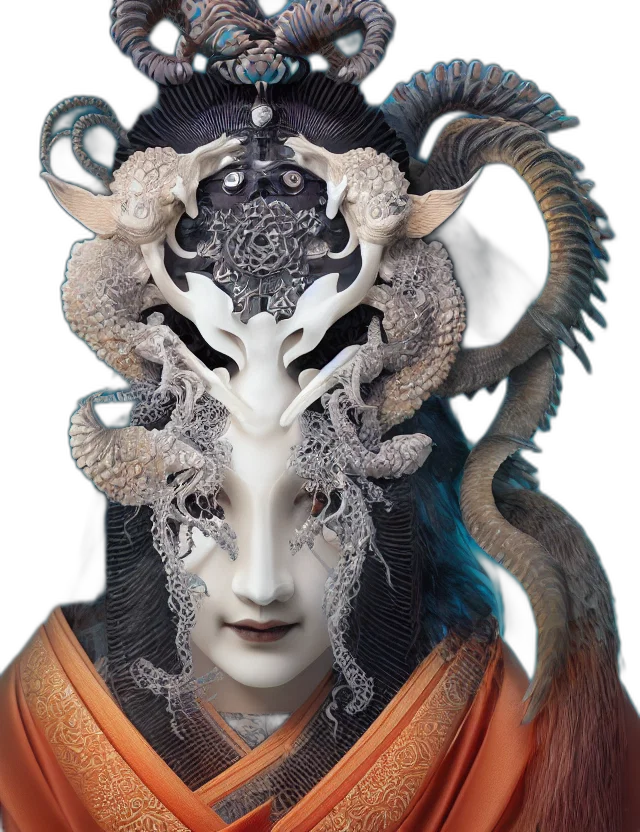 mask, dragon, face, creature, fantasy art, concept art, photorealistic, 3d render transparent PNG cut-out