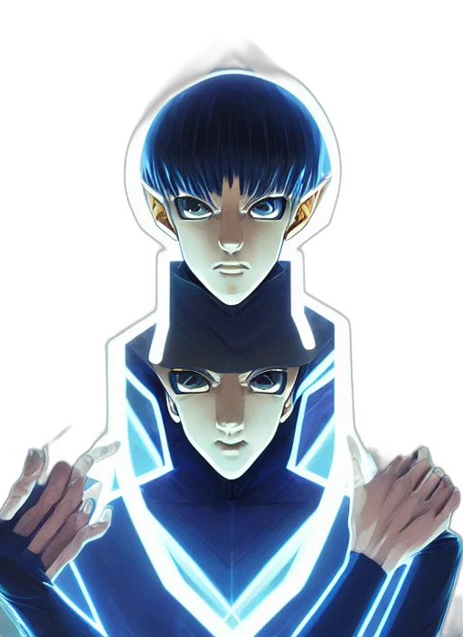 mask, jacket, anime, concept art, comic book art, pixel art, neon lights, blue transparent PNG cut-out