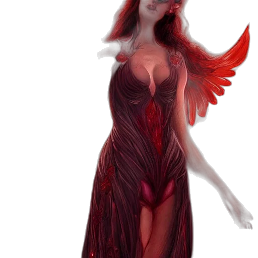 dress, fantasy art, concept art, comic book art, photorealistic, red, woman, unicorn transparent PNG cut-out