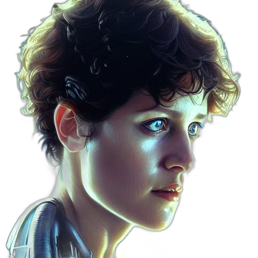 face, robot, photorealistic, comic book art, watercolor, concept art, neon lights, outer space transparent PNG cut-out