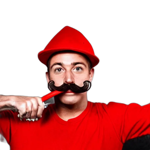 staff, hat, face, mask, red, plumber, wearing, outfit transparent PNG cut-out