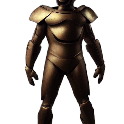 robot, mask, staff, 3d render, concept art, fantasy art, comic book art, golden transparent PNG cut-out