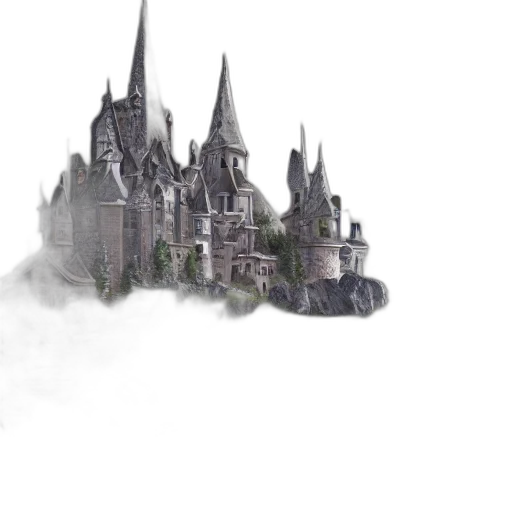 building, concept art, fantasy art, 3d render, photorealistic, fog, outer space, monochrome transparent PNG cut-out