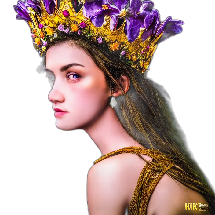 crown, jewelry, face, flower, fantasy art, photorealistic, oil painting, concept art transparent PNG cut-out